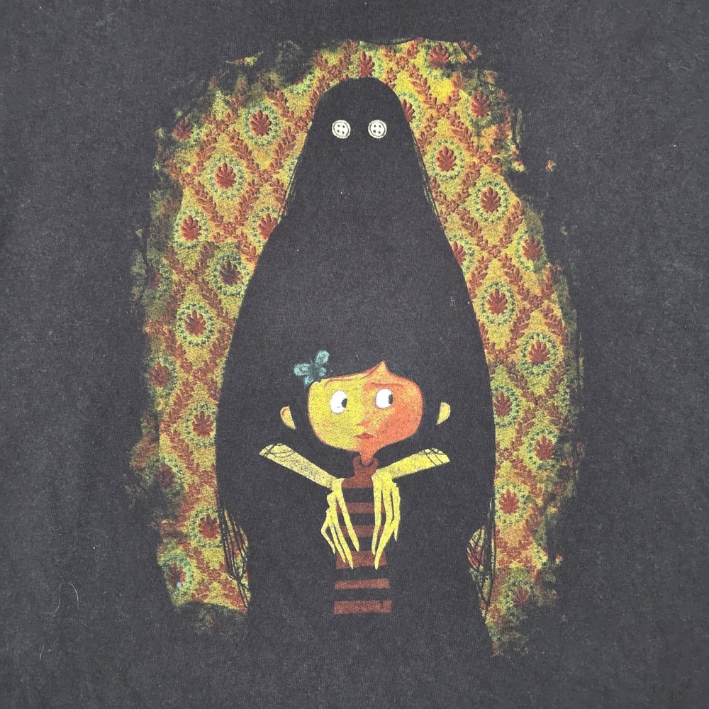 Laika Adult Unisex Small * Coraline Graphic Short Sleeve T-Shirt Black Faded